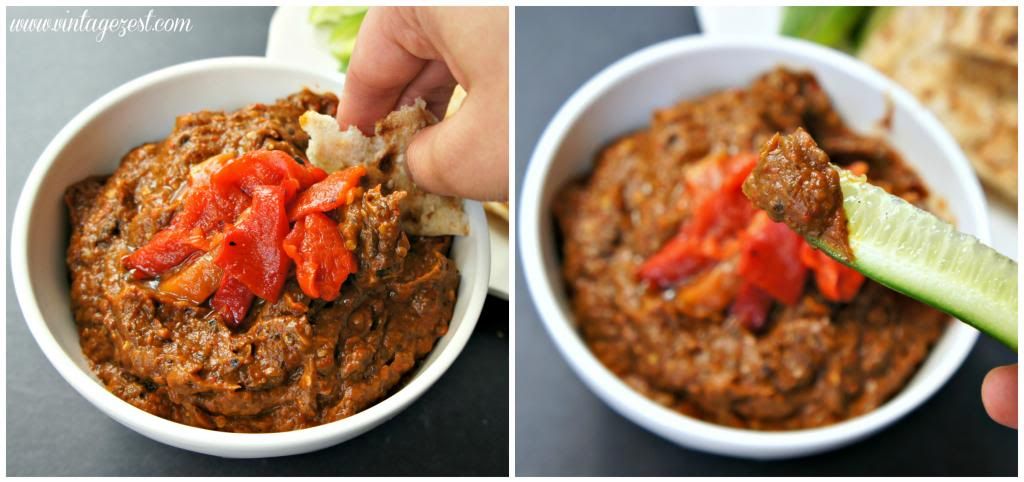 Red Pepper Spread with Roasted Eggplant and Garlic on Vintage Zest