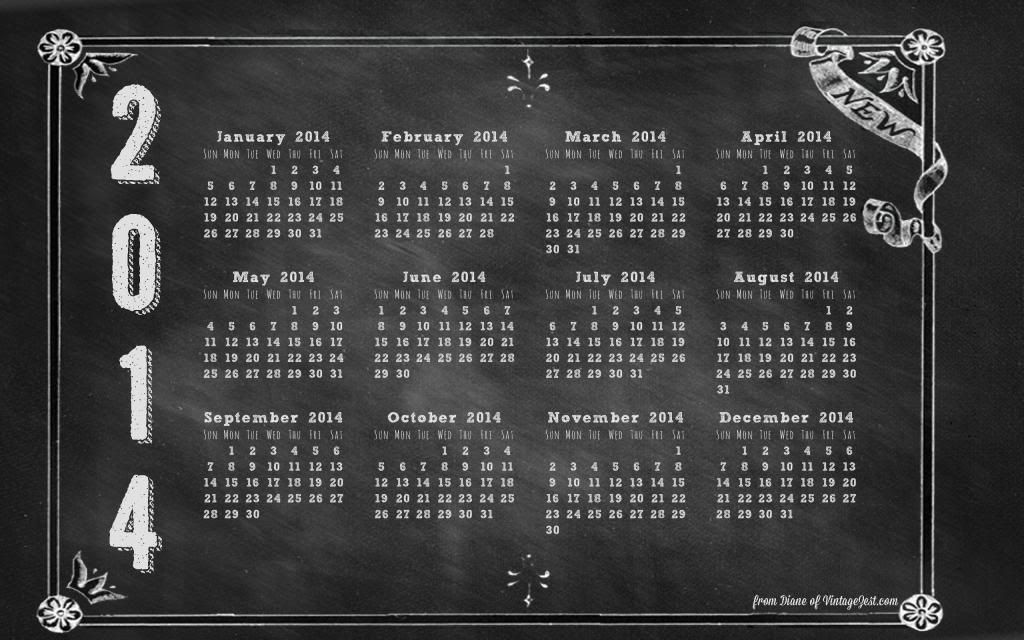 2014 Computer Desktop Wallpaper Download - A Chalkboard Calendar!