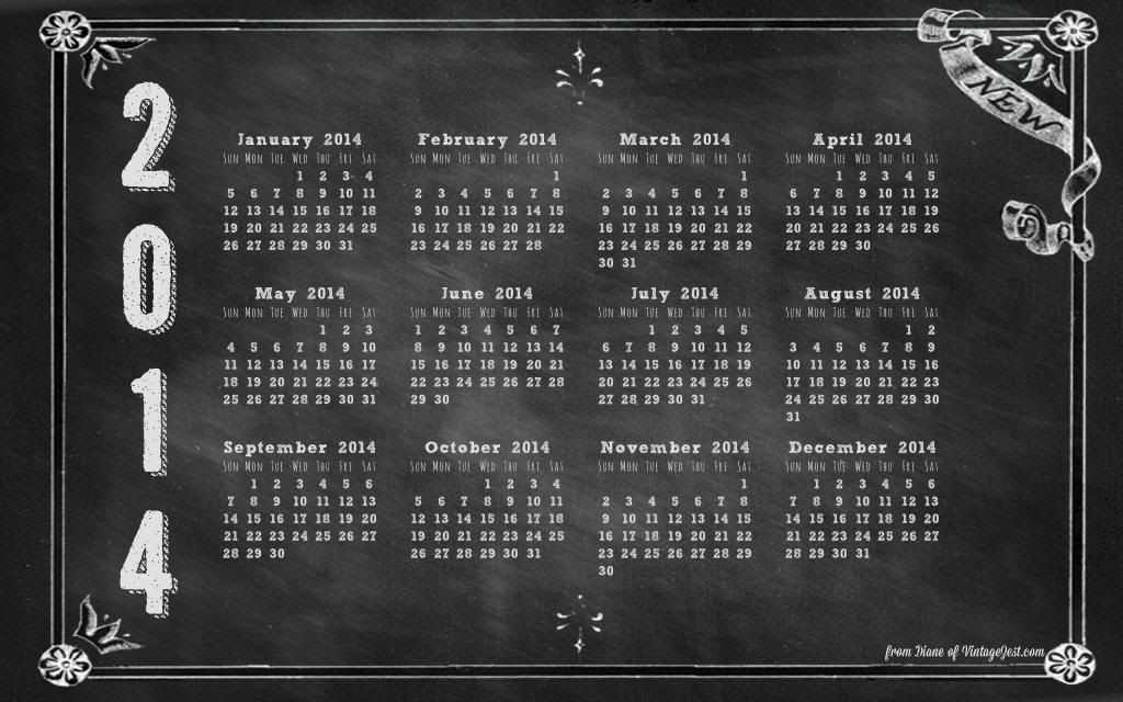 2014 Computer Desktop Wallpaper Download - A Chalkboard Calendar!