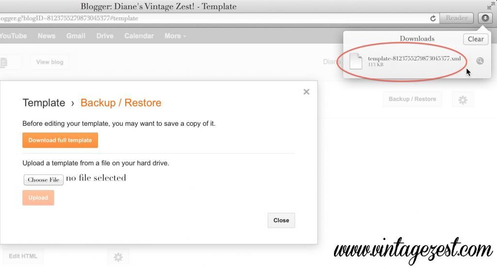 How to: Back Up Your Blogger Posts and  Template on Diane's Vintage Zest!