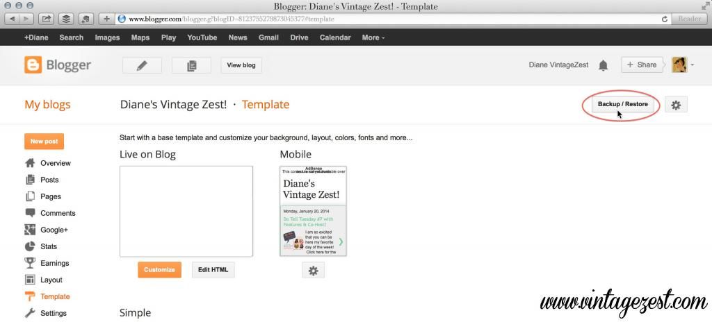 How to: Back Up Your Blogger Posts and  Template on Diane's Vintage Zest!