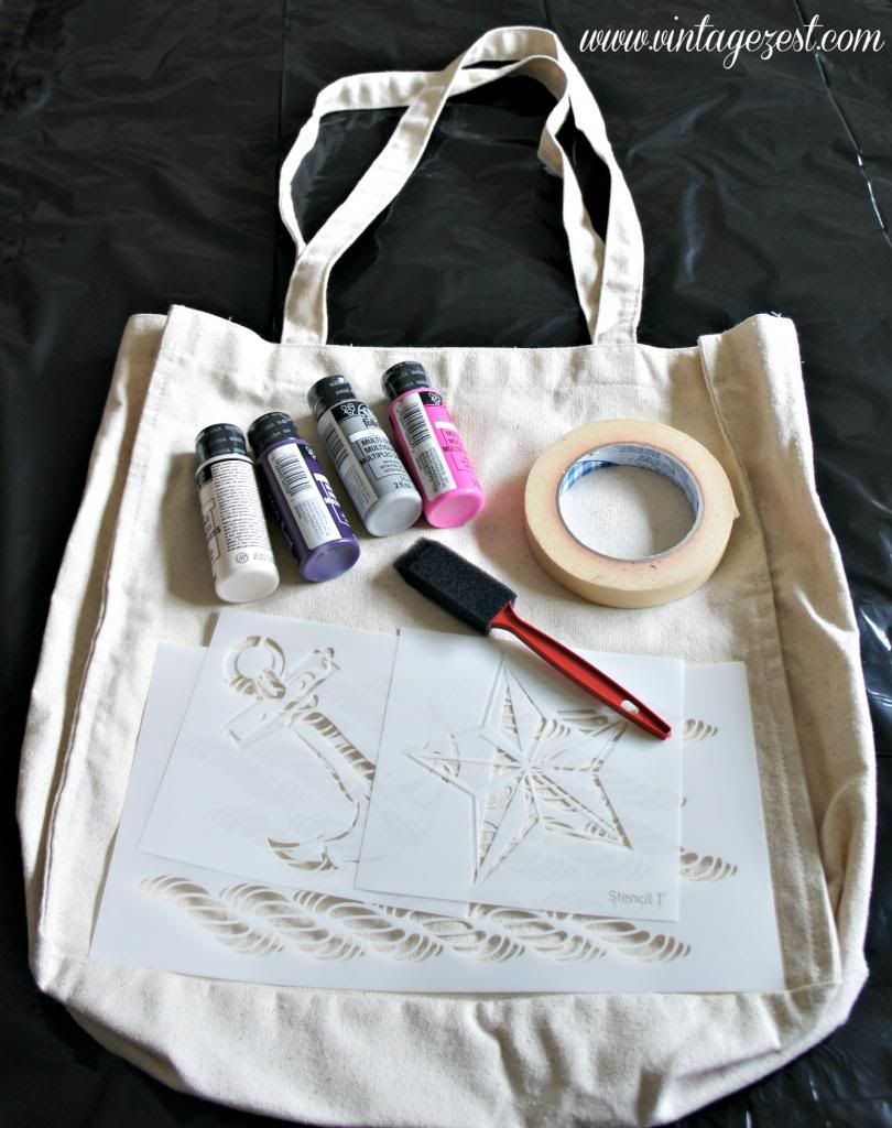 #shop #Stencil1 #cbias DIY Stenciled Nautical Beach Tote