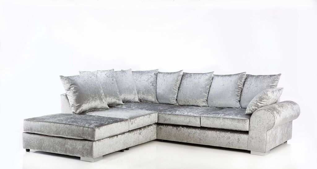 NEW LARGE CRUSHED VELVET SILVER GREY CORNER SOFA eBay
