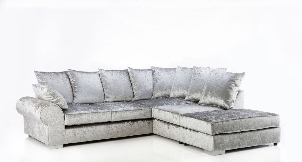 NEW LARGE CRUSHED VELVET SILVER GREY CORNER SOFA eBay