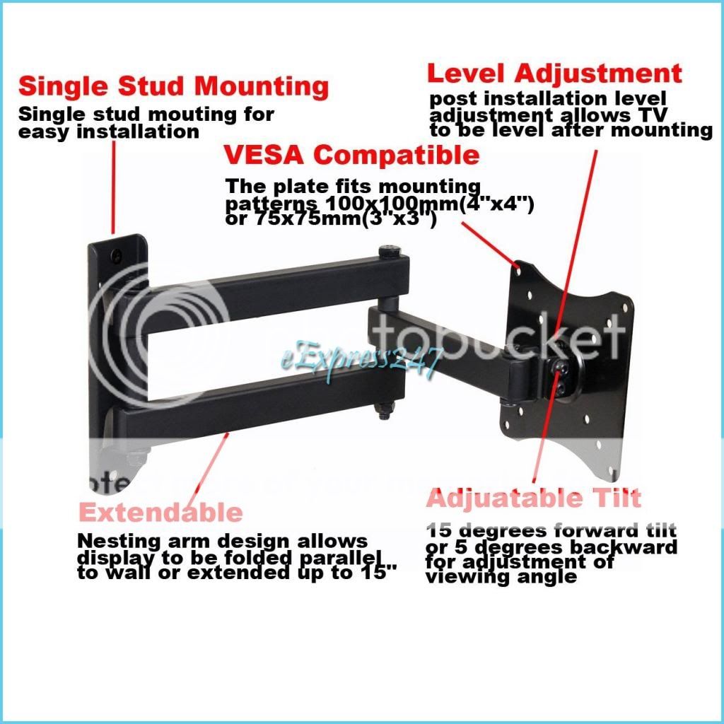 Videosecu Articulating TV Wall Mount 15" 17" 19" 20" 22" 24" 26" 27" LCD LED TV